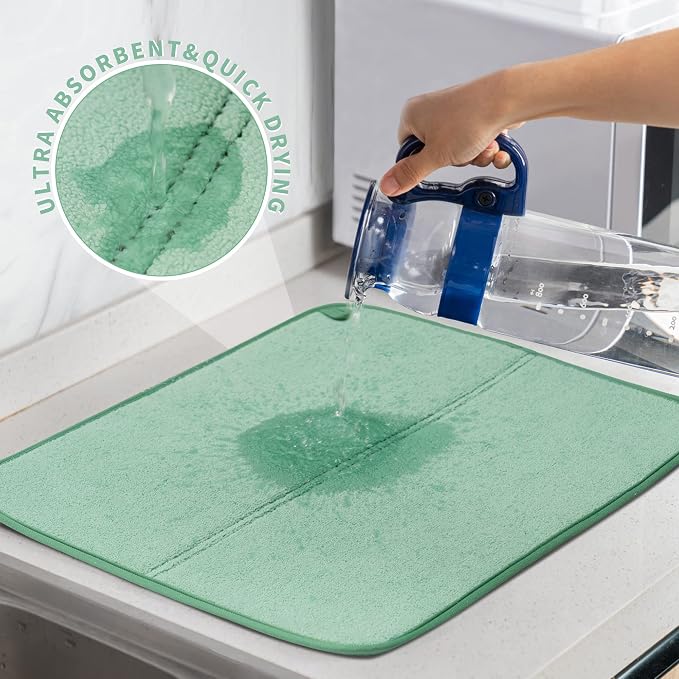FRESHMNIT Dish Drying Mat for Kitchen Counter, 2 Pack Microfiber Absorbent Dish - Image 4