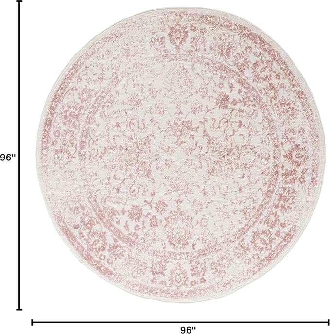 SAFAVIEH Adirondack Collection Area Rug - 8' Round, Ivory & Rose, Distressed Vintage Floral Design, Non-Shedding & Easy to Clean, Ideal for Living Room, Bedroom, Dining Space (ADR109H)