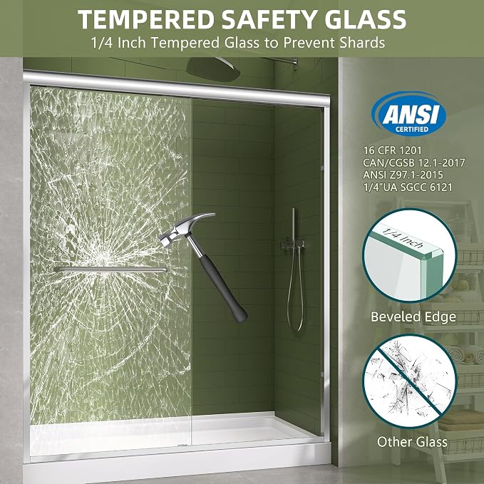GETPRO Shower Door 62-66 in. W x 72 in. H Double Sliding Semi-Frameless Bypasss - Image 8