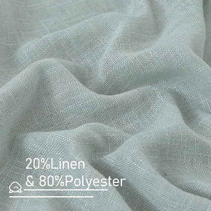 LAMIT Light Filtering Linen Curtains 45 Inch Length 2 Panels, Semi Sheer Window Panels Back Tab and Rod Pocket Neutral Drapes for Bathroom/Kitchen/Loft Room, Greyish Blue, 34 x 45 Inch