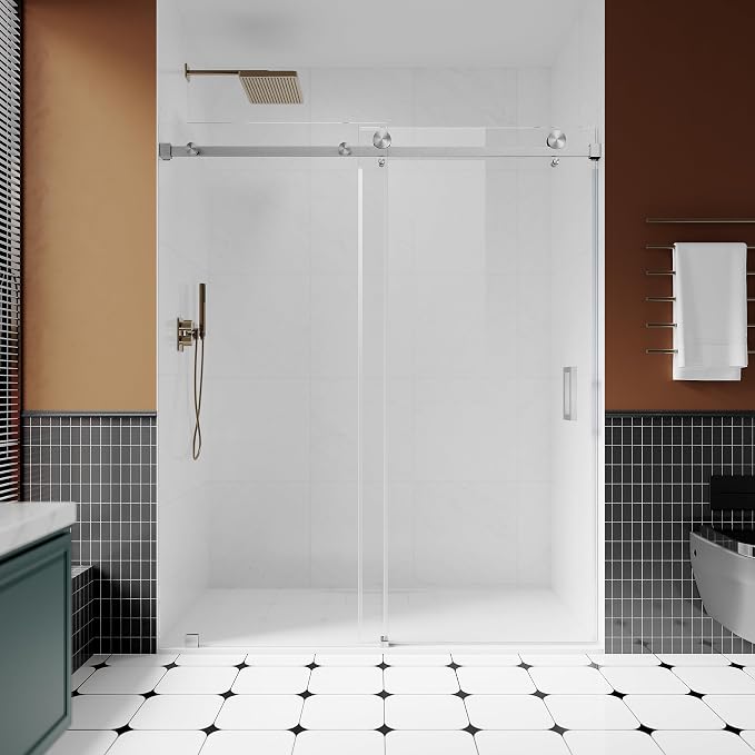 3/8" Sliding Glass Shower Door, 66-72" W x 76" H Frameless Bathroom Door by UNIKOOSHOWERDOOR