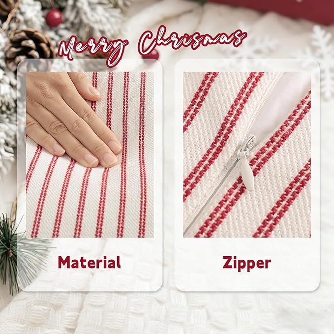 ZWJD Throw Christmas Pillow Covers 26x26 Set of 2 Striped Pillow Covers with Fringe Chic Cotton Decorative Pillows Square Cushion Covers for Sofa Couch Bed Living Room Farmhouse Decor