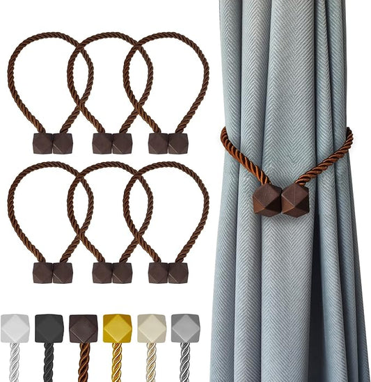 Hion Magnetic Curtain Tiebacks Dark Brown 6 Pack, Curtain Tiebacks Buckles by Hion