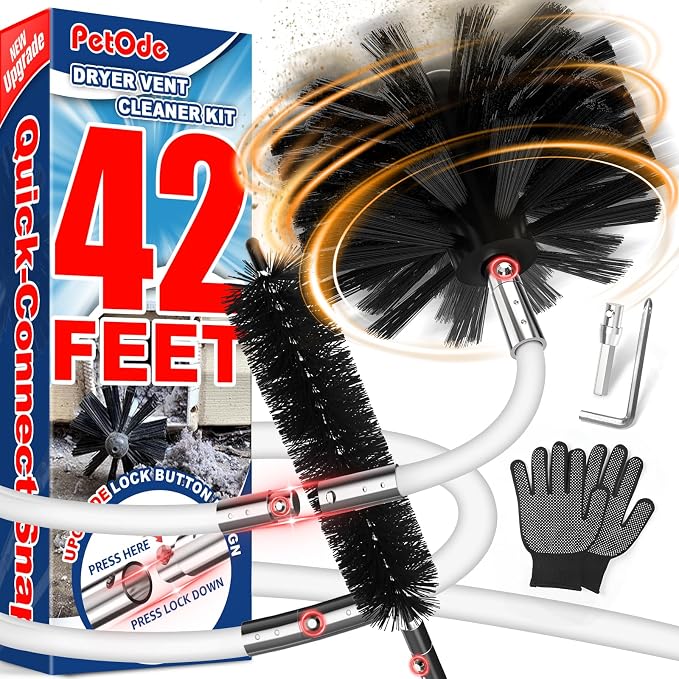 42-Feet Dryer Vent Cleaner Kit, Lint Remover，Upgraded Flexible Quick-Snap Brush by PetOde