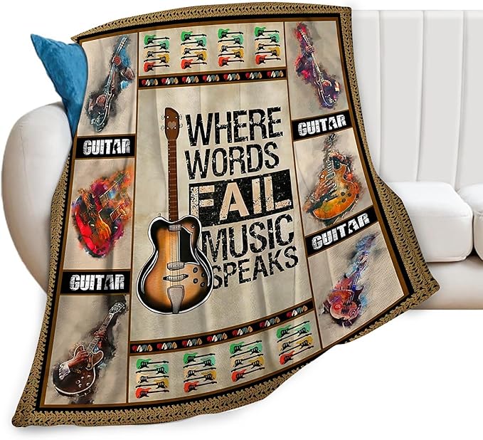 Guitar Blanket Guitar Gifts for Boys Men Music Throw Blanket for Kids Adults Soft Warm Cozy Fleece Blanket for Couch Sofa Bed 50"x60"