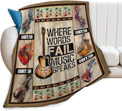 Guitar Blanket Guitar Gifts for Boys Men Music Throw Blanket for Kids Adults Soft Warm Cozy Fleece Blanket for Couch Sofa Bed 50"x60"