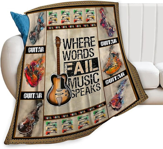 Guitar Blanket Guitar Gifts for Boys Men Music Throw Blanket for Kids Adults Soft Warm Cozy Fleece Blanket for Couch Sofa Bed 50"x60"