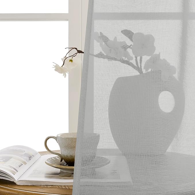 Tollpiz Small Sheer Door Curtain Closet Linen Textured Curtain Sheers Doorway - Image 9