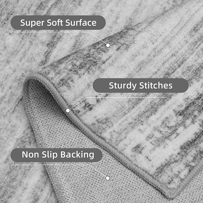 PADOOR Modern Abstract Runner Rug - 2x10 Washable Hallway Rugs, Ultra Soft Non-Slip Low Pile Floor Rugs for Hallway Entryway Kitchen Bedroom Bedside Laundry Room Black