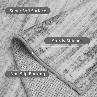 PADOOR Modern Abstract Runner Rug - 2x10 Washable Hallway Rugs, Ultra Soft Non-Slip Low Pile Floor Rugs for Hallway Entryway Kitchen Bedroom Bedside Laundry Room Black
