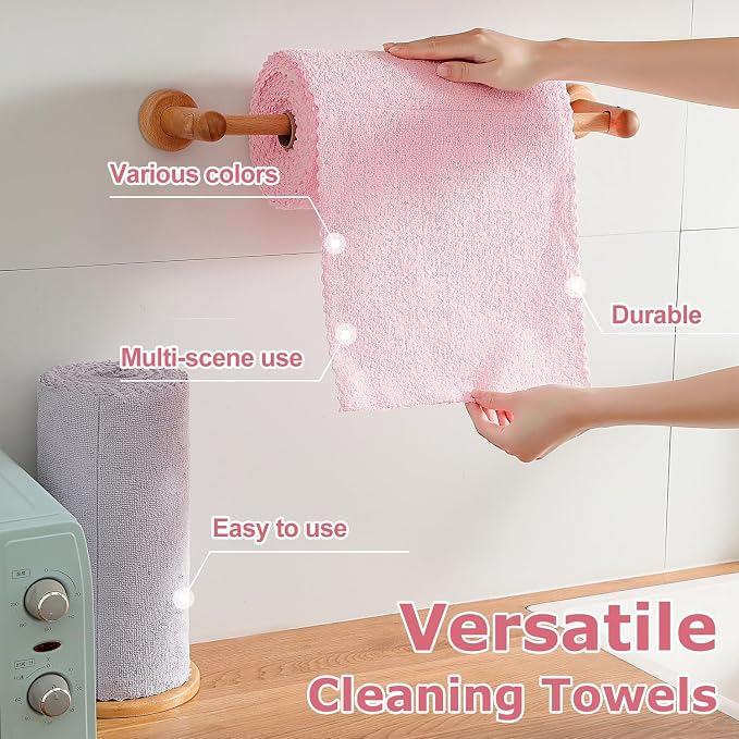 Jessy Home 80 Pack Reusable Paper Towels Pink Microfiber Cleaning Cloth Roll - Image 4