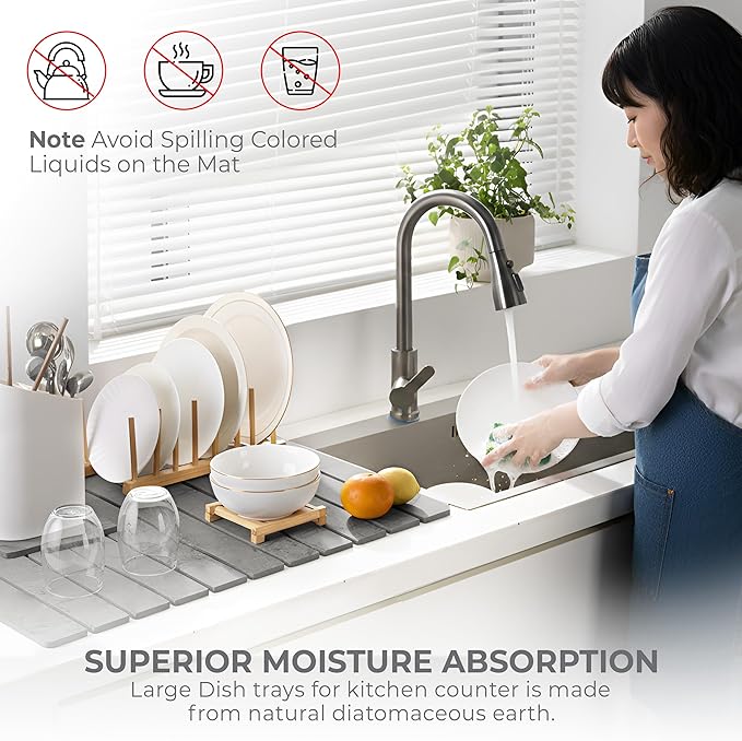 Large Stone Dish Drying Mat for Kitchen Counter, Foldable Water Absorbing - Image 7