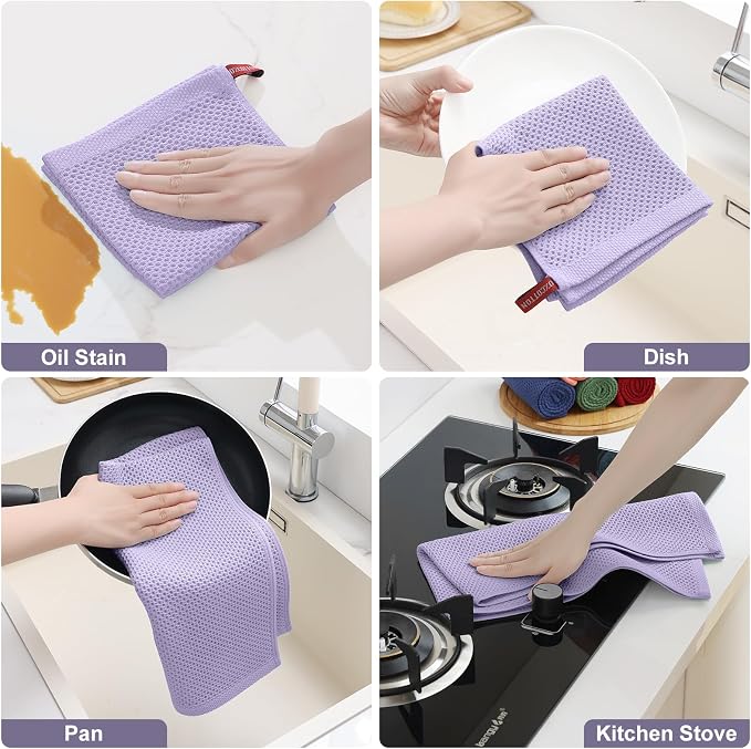Homaxy 100% Cotton Kitchen Towels and Dishcloths Set, 12 x 12 Inches and 13 x - Image 5