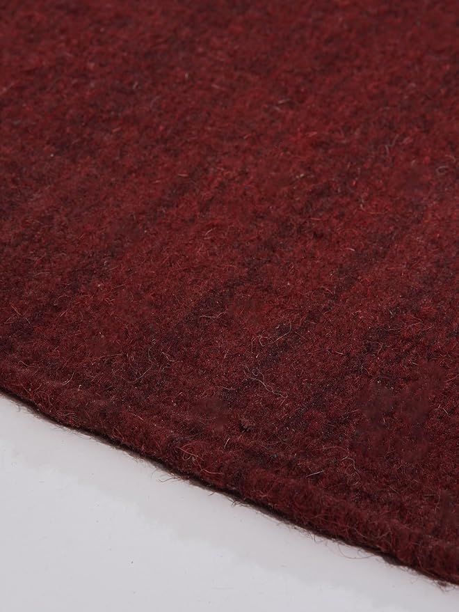 Rugsotic Carpets Hand Woven Flat Weave Kilim Wool ECO-Friendly Area Rugs - 6'x6', Square Shape, Burgundy Color, Solid Plain Design, Low Pile Handmade Area Rugs for Living Room, Bed Room (D00111)
