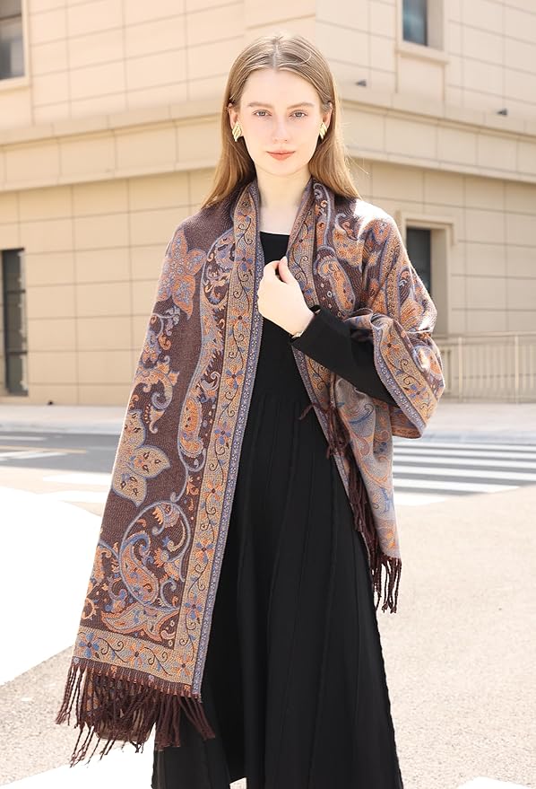 Wander Agio Warm Fashion Scarf Long Shawl Large Blanket Winter Wraps Scarves for Women Cashmere Jacquard Vintage Paisley
