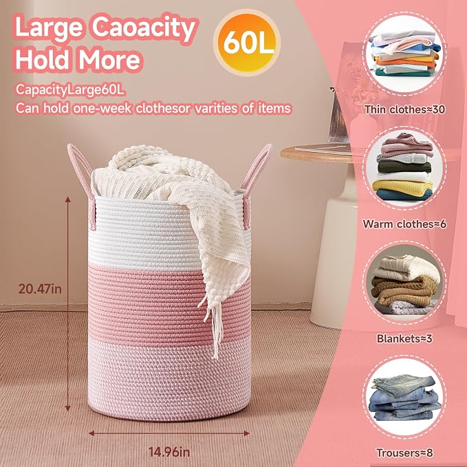 CLHMILY&Z 60L Laundry Basket Round Storage Rope Basket - Image 4