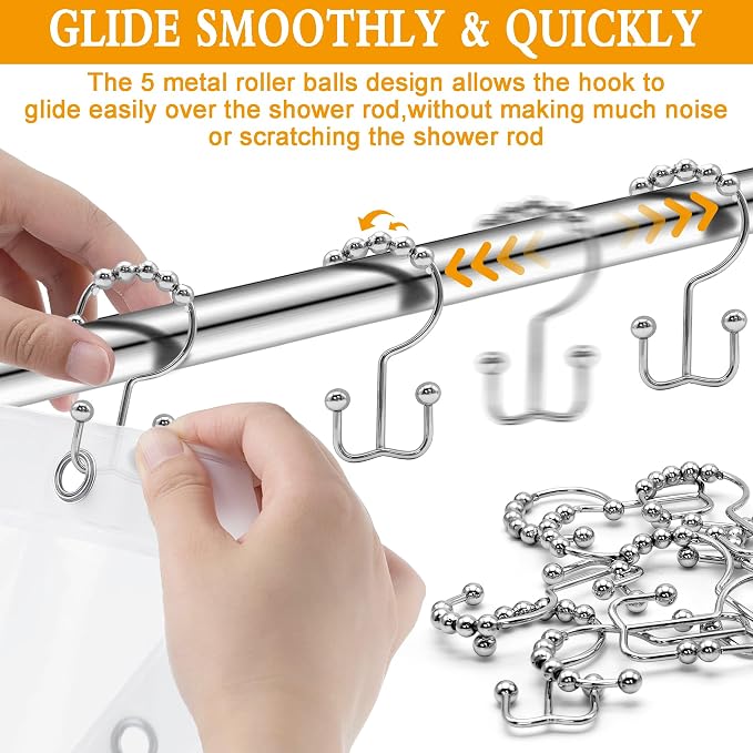Shower Curtain Hooks, Free Sliding Double Shower Hooks - Image 3