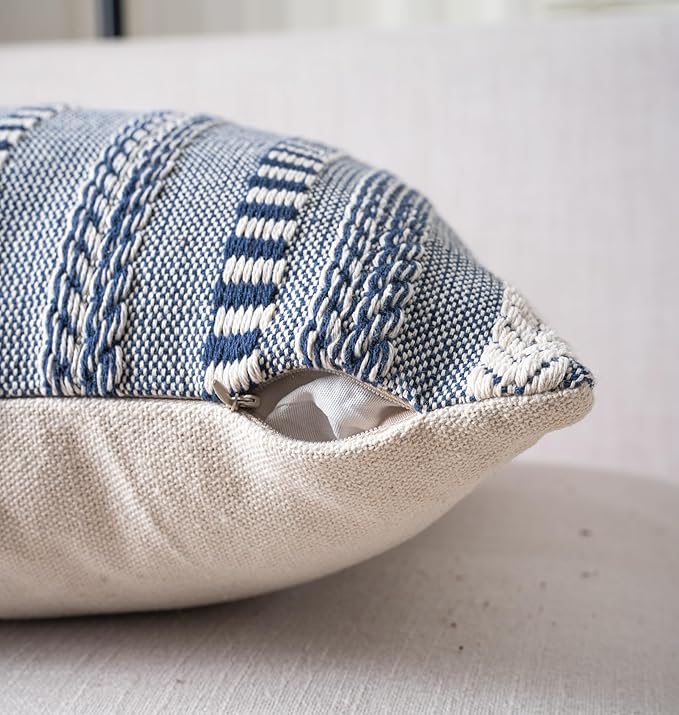 Boho Throw Pillow Covers 12x20 Inch Set of 2, Farmhouse Decorative Couch Pillow Cases, Navy Blue Accent Pillows of Bed, Sofa Bedroom Living Room Home Decor Cushion Cover