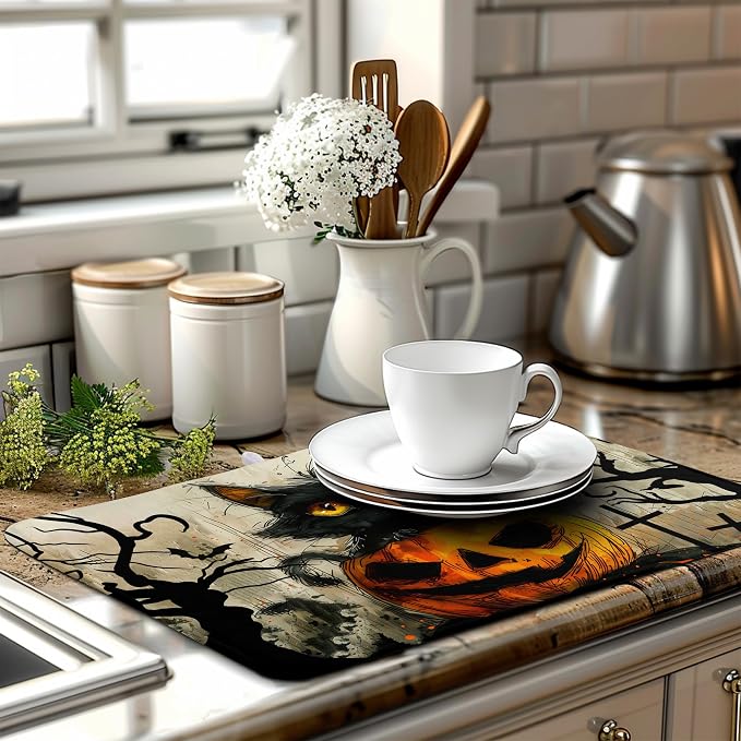 Black Cat Fall Pumpkin Dish Drying Mat 18x24 - Image 6