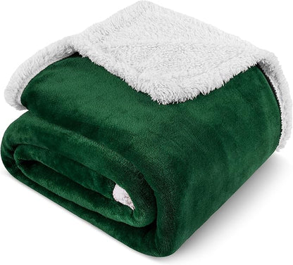 PAVILIA Sherpa Fleece Throw Blanket for Couch, Emerald Green, Plush Soft Fuzzy Sofa Blanket, Cozy Reversible Winter Throw for Women Men, 50x60 Inches