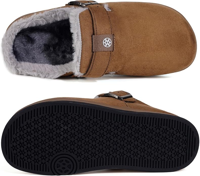 Fur Lined Clogs for Women Men Suede Winter Slippers Arch Support Slip on Mules - Image 3