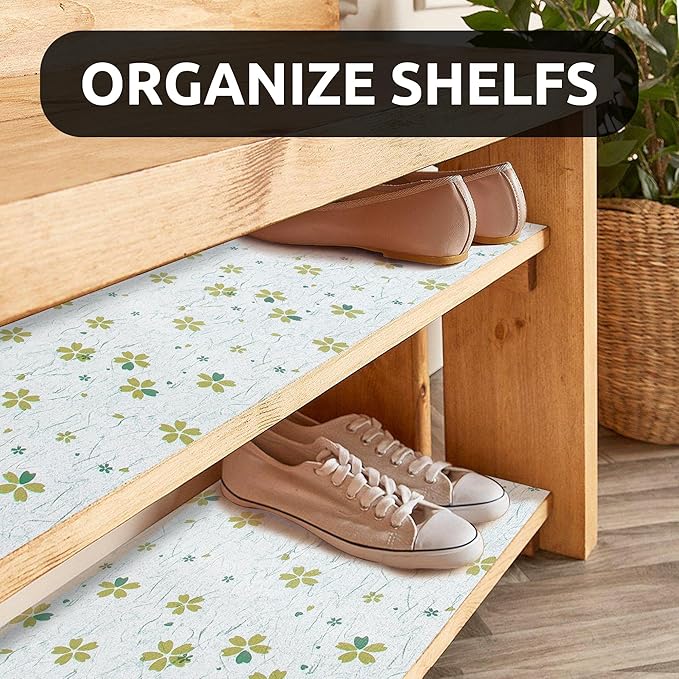 RAY STAR 18X96 Inch Shelf Liner for Kitchen Cabinets, Non-Adhesive Cabinet Liner Washable, PVC Drawer Liner for Dresser Non-Slip Bathroom (Green-Floral)(5 Roll)