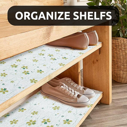 RAY STAR 18X96 Inch Shelf Liner for Kitchen Cabinets, Non-Adhesive Cabinet Liner Washable, PVC Drawer Liner for Dresser Non-Slip Bathroom (Green-Floral)(5 Roll)