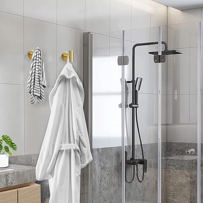 Adhesive Towel Hooks, Brushed Gold SUS 304 Stainless Steel, Coat Robe Sticky - Image 3