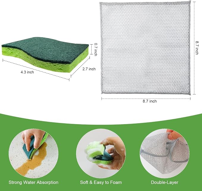 Non Scratch Scrub Sponge and Wire Dishwashing Rag Combo, 12+12 Pack, Dish - Image 2