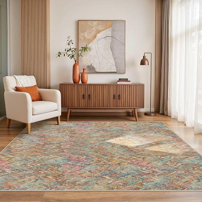 Floral Rug for Living Room Bedroom, 4x6 Washable Rug, Vintage Boho Style by Rugxara
