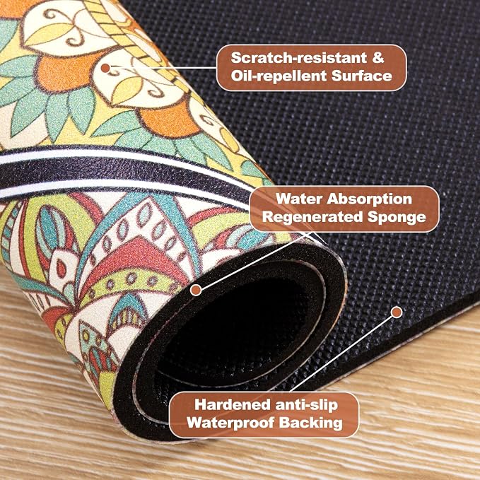 Yamaziot Boho Coffee Mat 12"x20", Floral Dish Drying Mat - Image 3