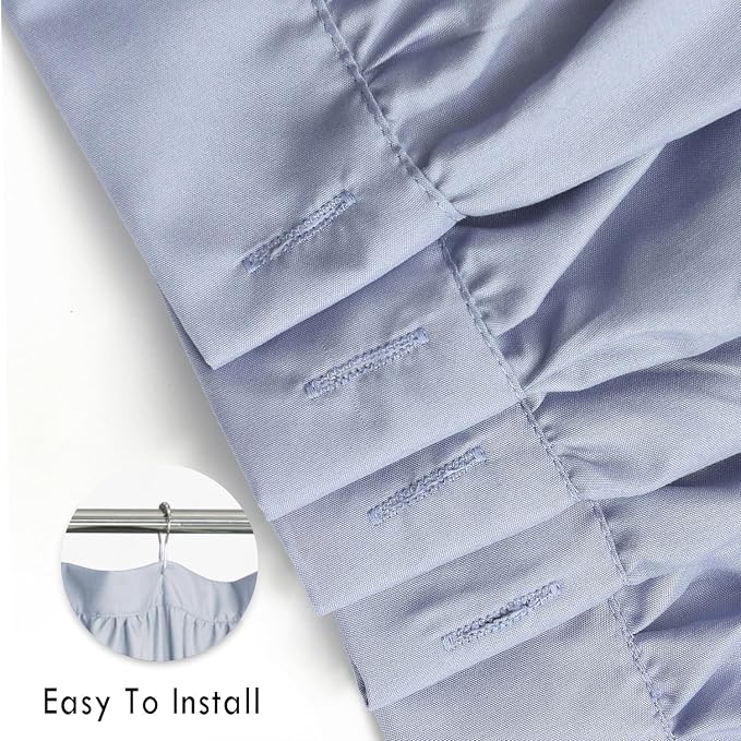 Fog Blue Ruffle Shower Curtain, Vintage Handcrafted Bow Tie Bath Curtain - Image 3