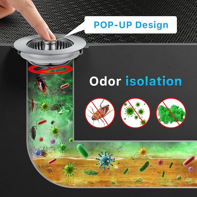 1S-Install Upgraded Kitchen Sink Strainer & Stopper – Pop-Up Fast Drain - Image 4