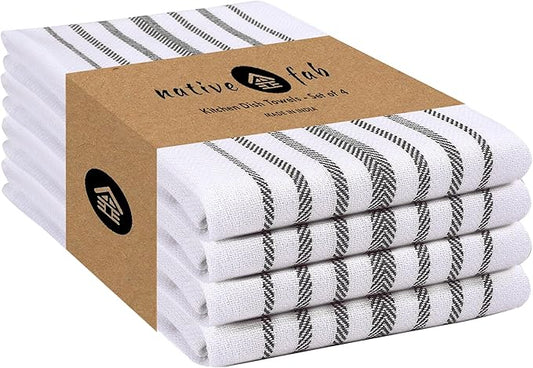 Native Fab 100% Cotton Grey Kitchen Towels 4 Pack 16x26 inches by NativeFab