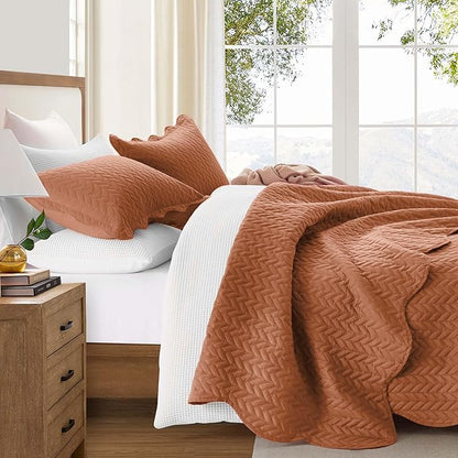 IR Imperial Rooms California King Quilt Bedding Set Size (118"x106") + 2 Pillow Shams (20" x 36"+ 2") - 3 Pcs All Season Reversible Microfiber Coverlet Embossed Quilt Bedspread (Rust)