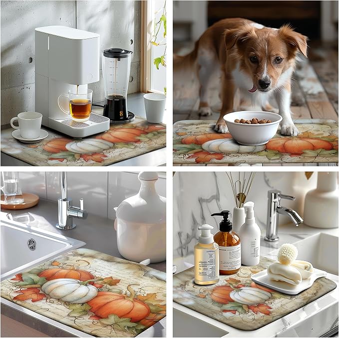 Autumn Kitchen Drying Mat 18x24 Inch Fall Pumpkin Maple Leaves Dish Drying Mats - Image 7