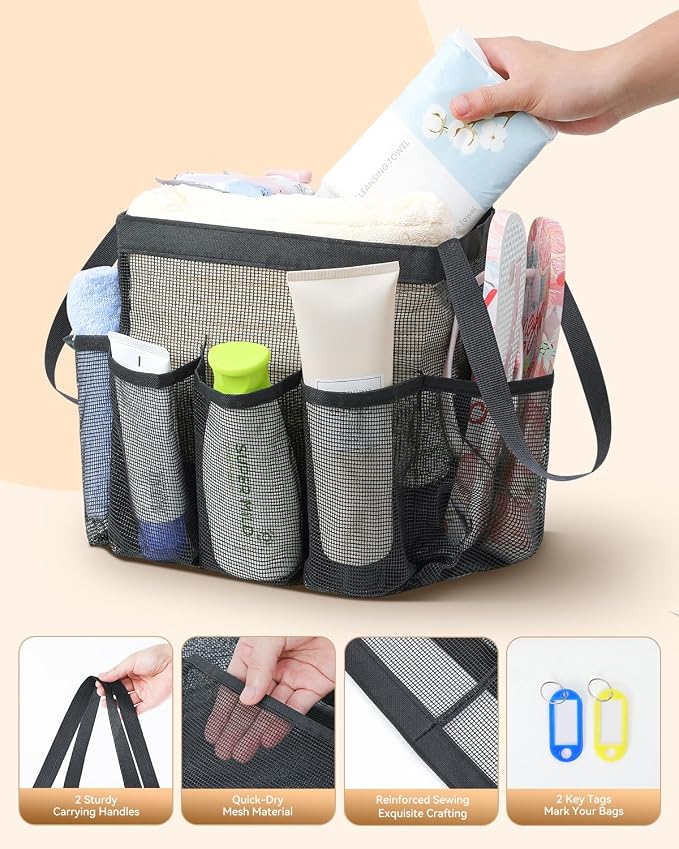 Temede Mesh Shower Caddy Tote, Large Shower Caddy Basket Portable, Quick Dry - Image 4