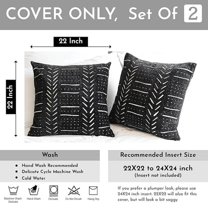 BlissBlush Black Decorative Throw Pillow Covers 22X22, Set of 2, Boho Farmhouse Cushion Cover, Cozy Soft Accent Pillowcase for Couch Sofa Bed Living Room Home Décor