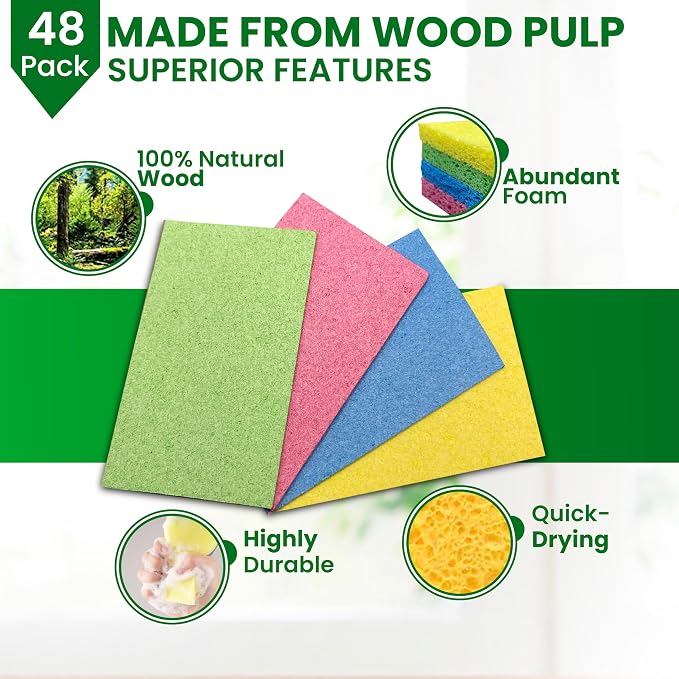 Cellulose Sponges – 48-Pack Multicolored Compressed Natural - Image 2