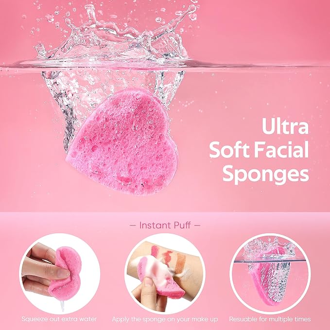 GAINWELL 50-Count Heart Shape Compressed Facial Sponges - Image 2