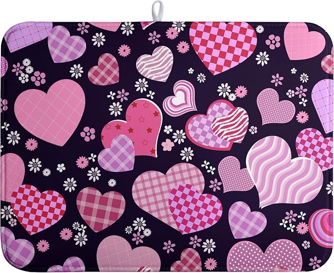 Valentine Pink Love Heart Dish Drying Mat by Wnoesat