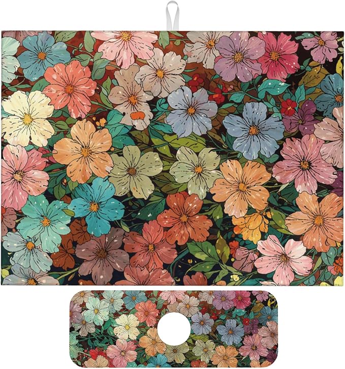 Colorful Wildflowers Dish Drying Mat by Unknown