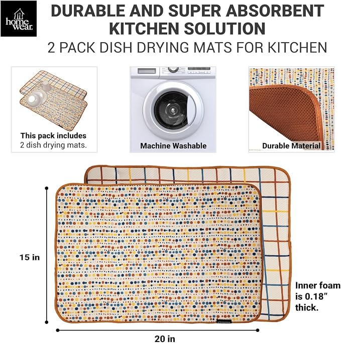 2 Pack Printed Dish Drying Mats - Image 2
