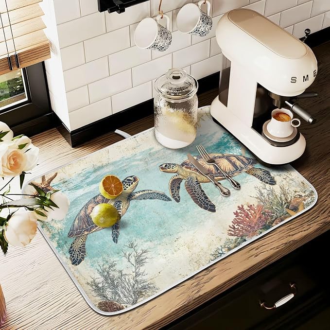 Vintage Ocean Sea Turtle04 Dish Drying Mat - Image 8