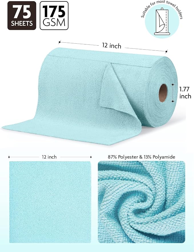Fantasticlean Microfiber Cleaning Cloth Roll -75 Pack, Tear Away Microfiber - Image 6