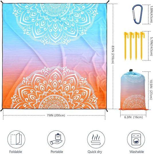 HIHOHO Beach Blanket Waterproof Sandproof Extra Large Beach Mat 79" X - Image 2