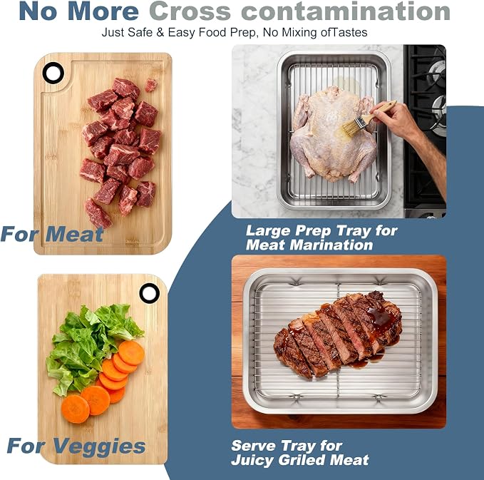 Grilling Prep and Serve Trays, Stainless Steel Large Capacity Food Prep Trays - Image 4
