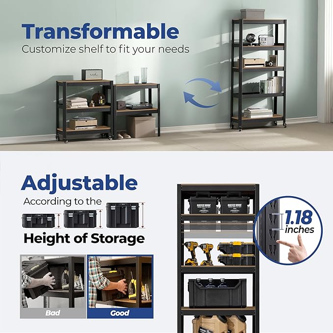 HOMEDANT House 5-Tier Metal Rolling Cart Shelf Rack Casters Heavy Duty - Image 11