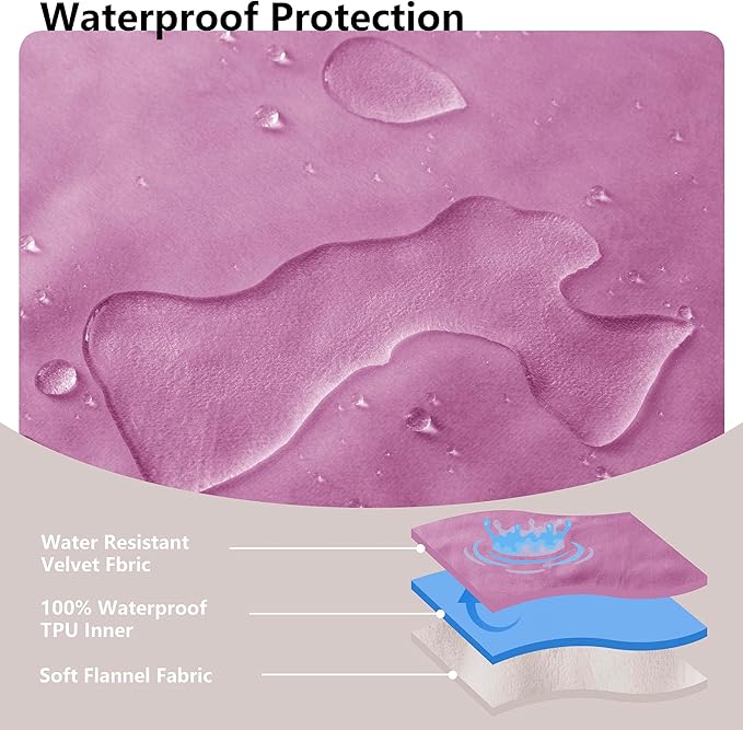 Waterproof Blanket for Bed King Size, Leak Proof Dog Couch Blankets Reversible, Pet Throw Sofa Furniture Protector Machine Washable-82 x108,Purple+Cream