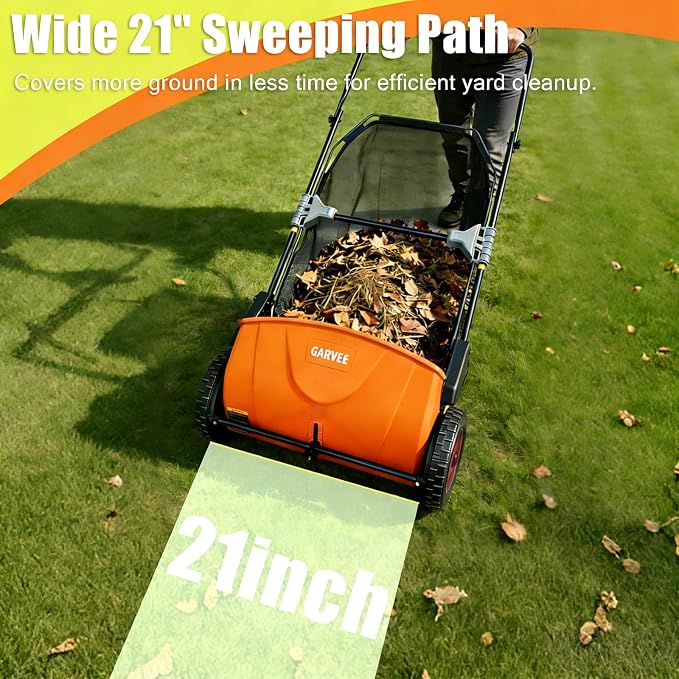 Manual Push Lawn Sweeper 21-Inch, Yard Leaf & Debris Collector - Image 4